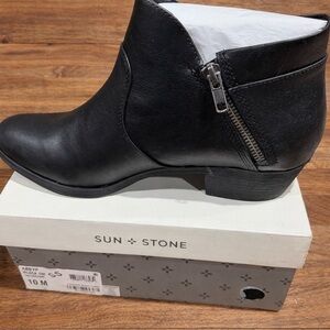 Sun + Stone Sleek Black Ankle Booties